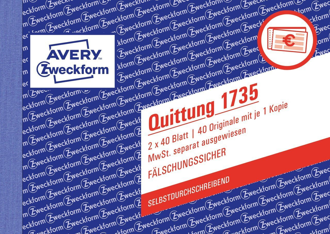Avery 1735 бухгалтерский бланк/книга A6 40 страниц