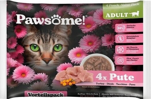 Pawsome Pawsome Adult Pute - indyk saszetki 4x85g