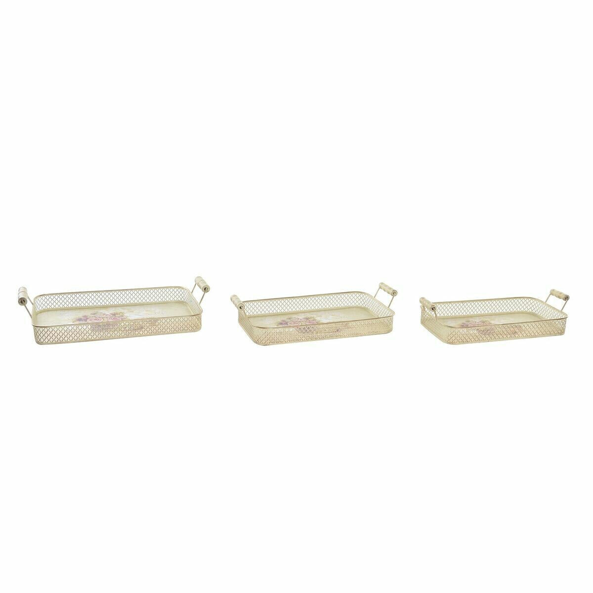 Set of trays DKD Home Decor 40 x 21 x 8 cm Pink Metal 8 cm 3 Pieces Shabby Chic