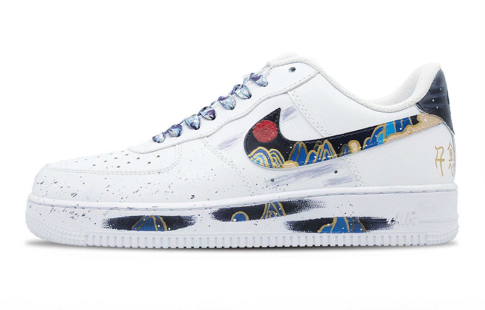 【定制球鞋】 Nike Air Force 1 Low 泼墨 国潮 千里江山 低帮 板鞋 男款 蓝白 / Кроссовки Nike Air Force CW2288-111