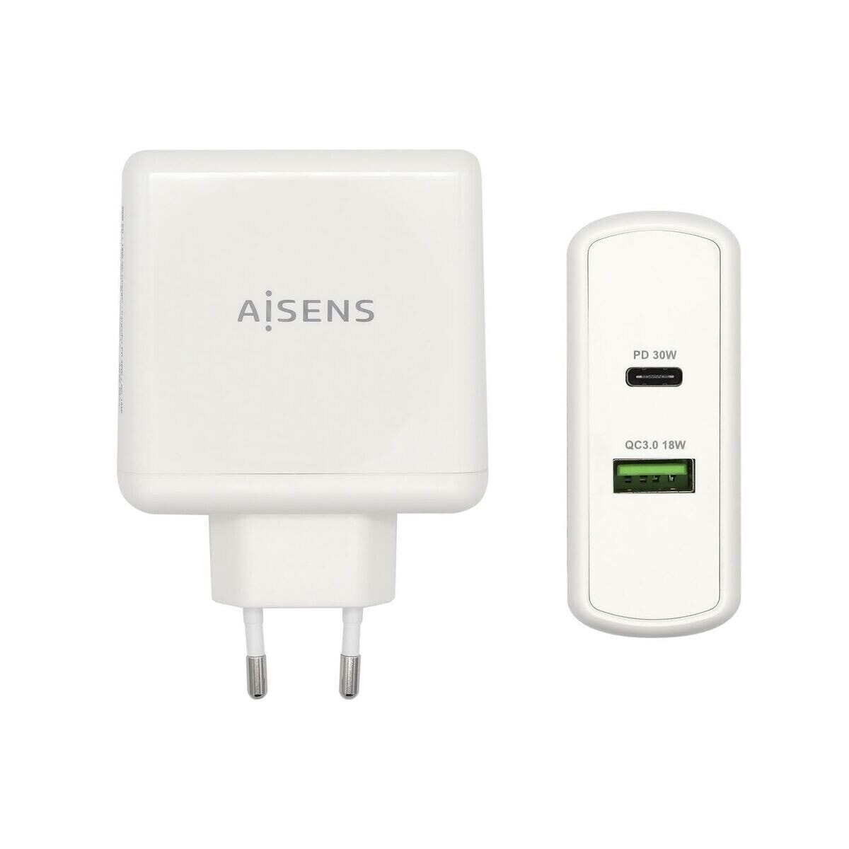 AISENS ASCH-2PD45A-W зарядное устройство для мобильных устройств GPS, Игровое устройство управления, MP3, MP4, Мобильный телефон, Ноутбук, Смартфон, Планшет Белый Кабель переменного тока Быстрая зарядка Для помещений