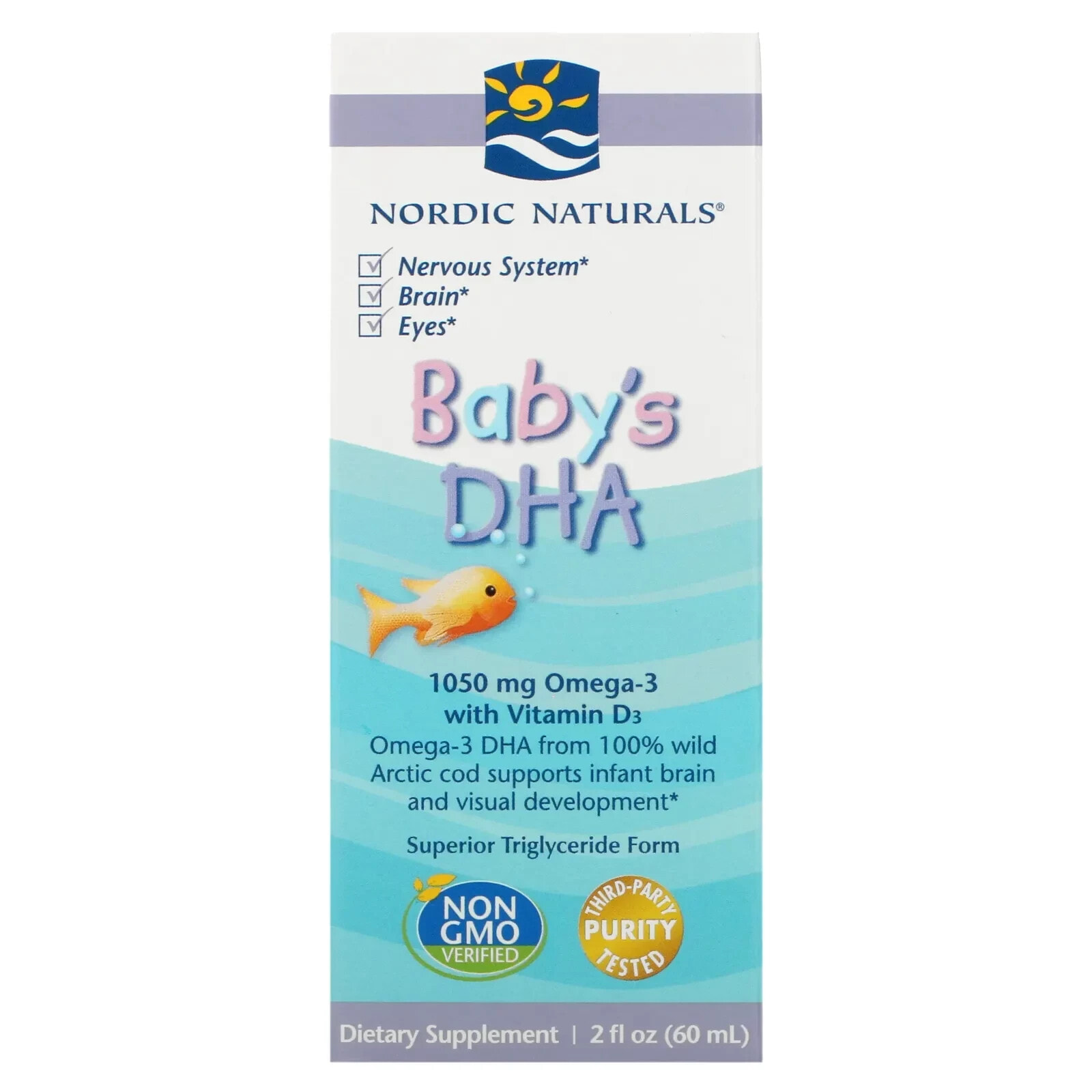 Нордик Натуралс, докозагексаеновая кислота (ДГК) с витамином D3 для детей, 1050 мг, 60 мл (2 жидк. унции)