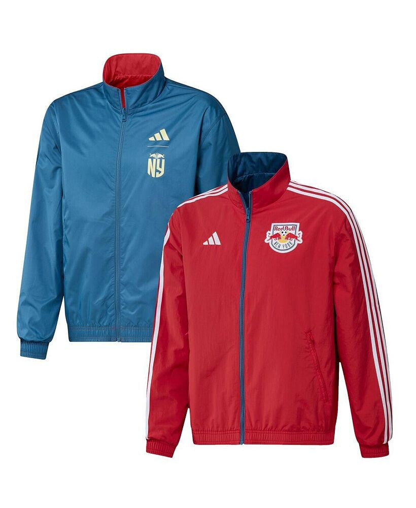 adidas men's Red and Gray New York Red Bulls 2023 On-Field Anthem Full-Zip Reversible Team Jacket