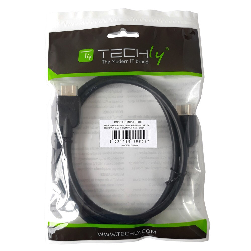 Techly HDMI 4K 60Hz High Speed Anschlusskabel mit Ethernet schwarz 5 m - Cable - Digital/Display/Video