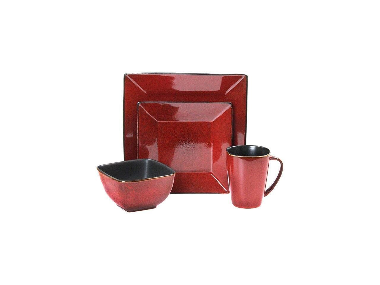 Elama Harland Loft 16 Piece Dinnerware Set, Red & Black