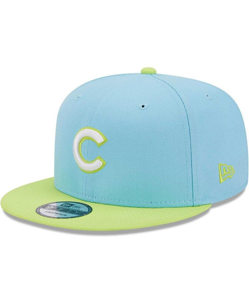 New Era men's Light Blue and Neon Green Chicago Cubs Spring Basic Two-Tone 9FIFTY Snapback Hat