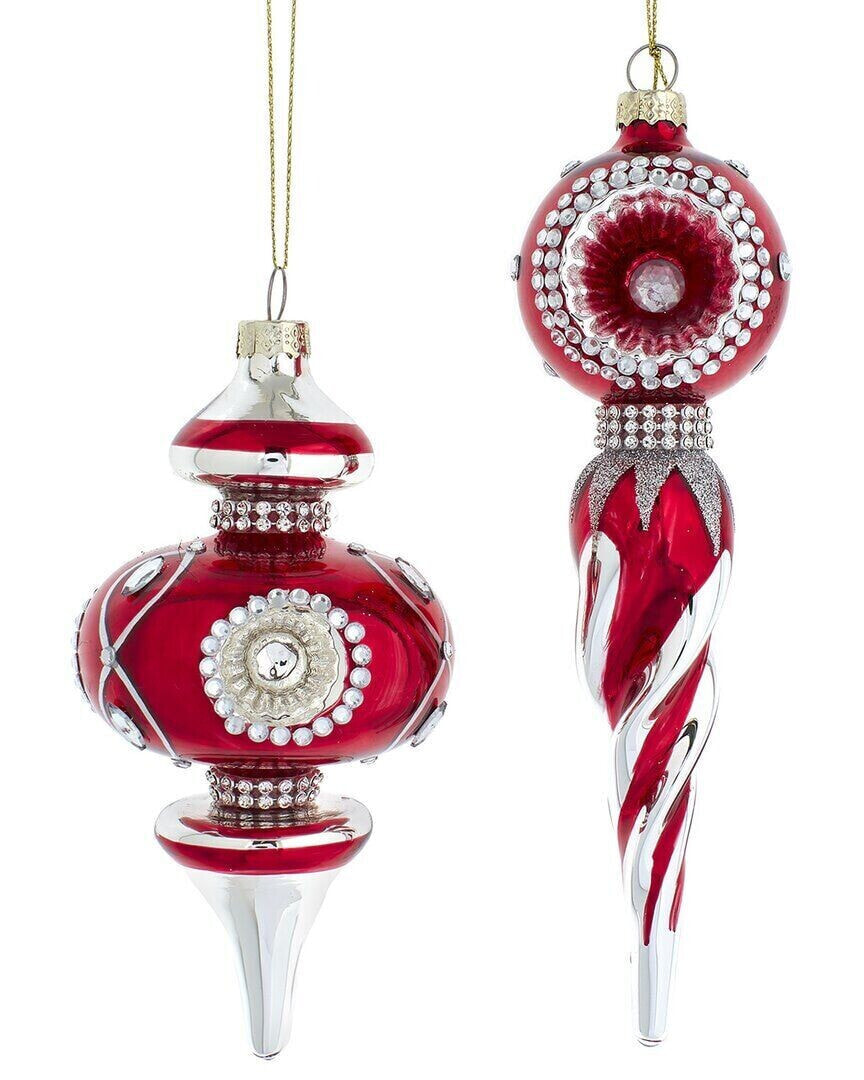 Kurt Adler Set Of 2 6.5-8.5In Finial Ornaments Multicolor