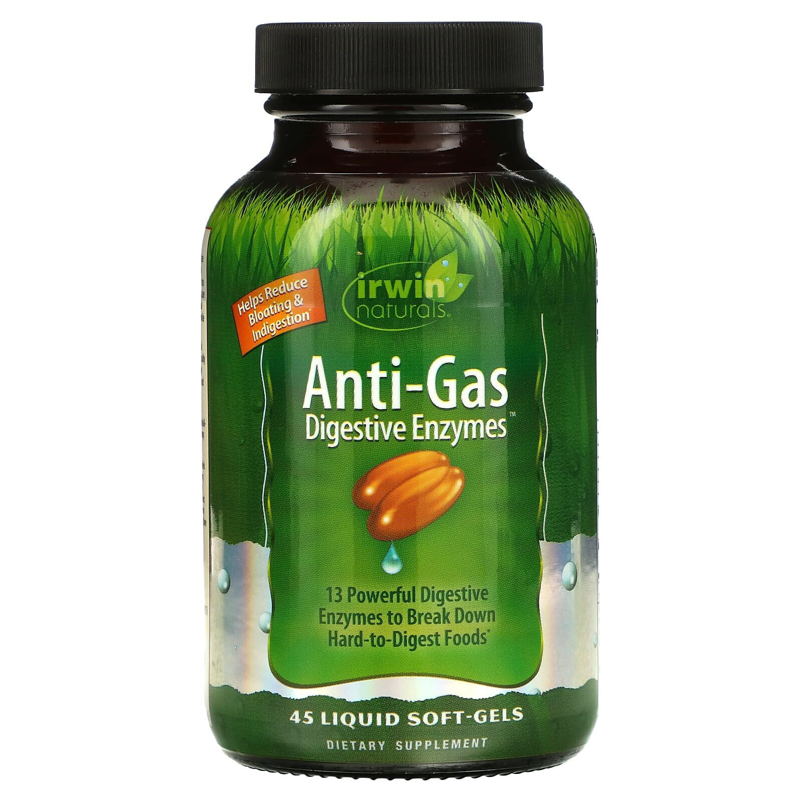 Ирвин Натуралс, Anti-Gas пищеварительные ферменты, 45 мягких желатиновых капсул