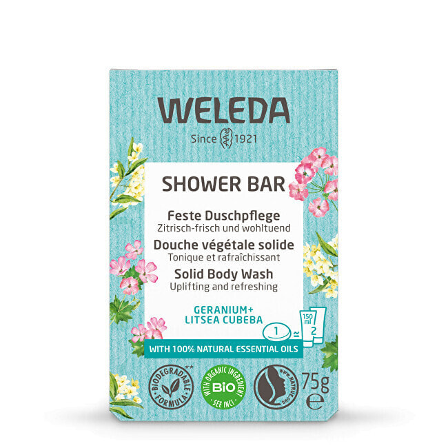 Weleda Geranium + Litsea Cubeba Shower Bar Кусковое мыло для душа с цветочным ароматом 75 г