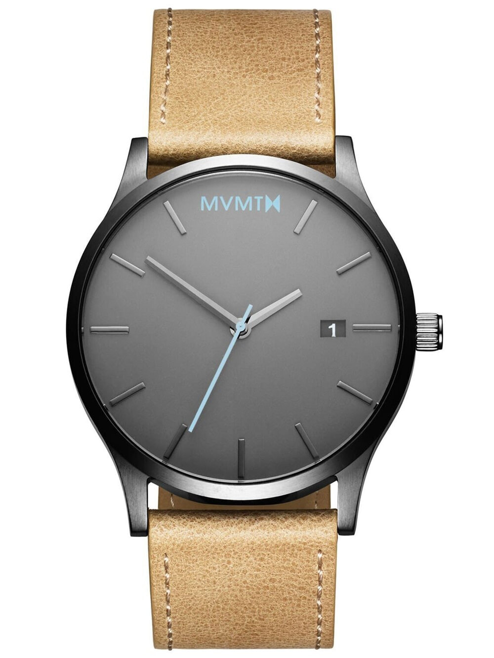 Мужские наручные часы с коричневым кожаным ремешком MVMT MM01-GML Classic Gunmetal Sandstone 45mm 3ATM
