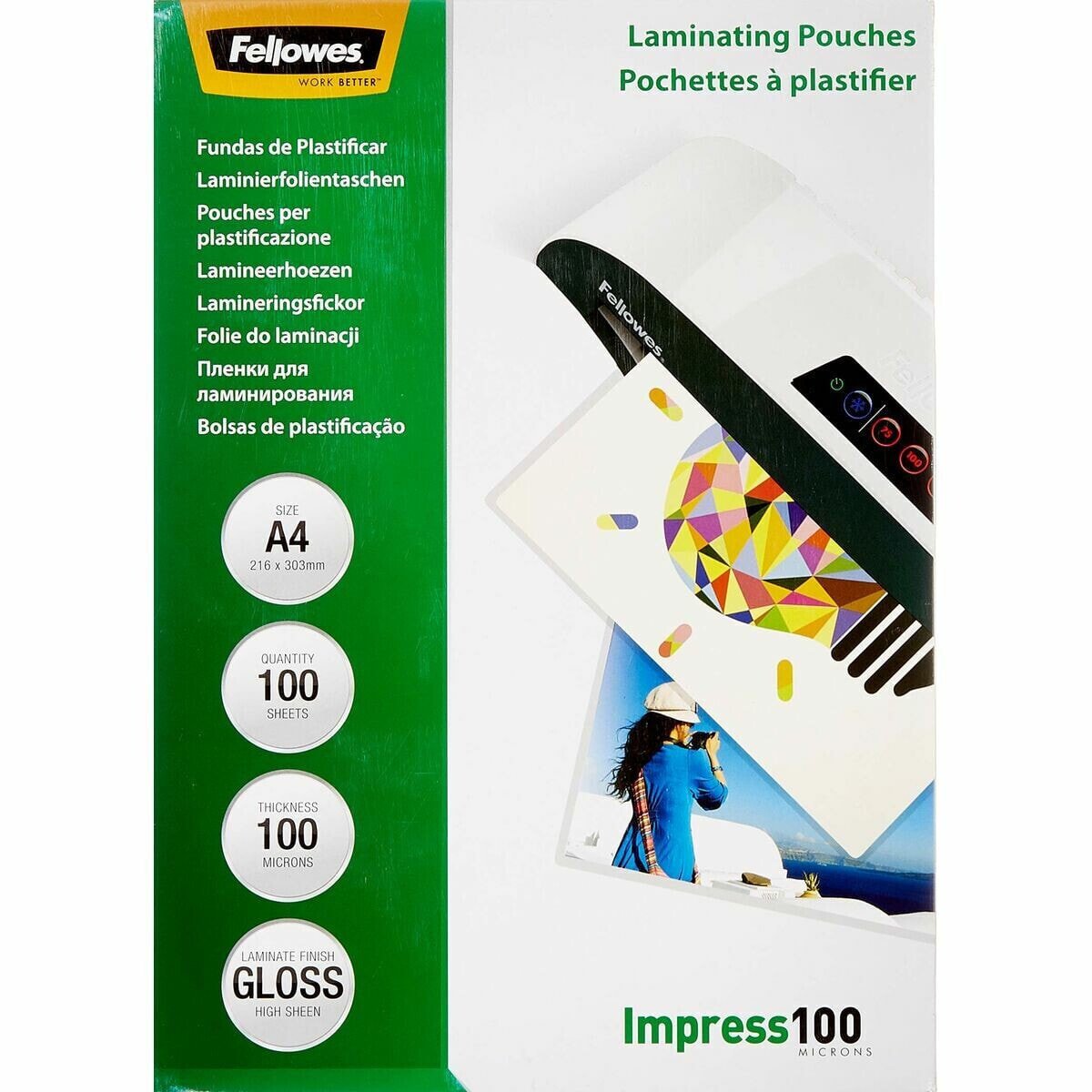 Laminating sleeves Fellowes 5351111 Laminator Transparent A4 (100 Units)