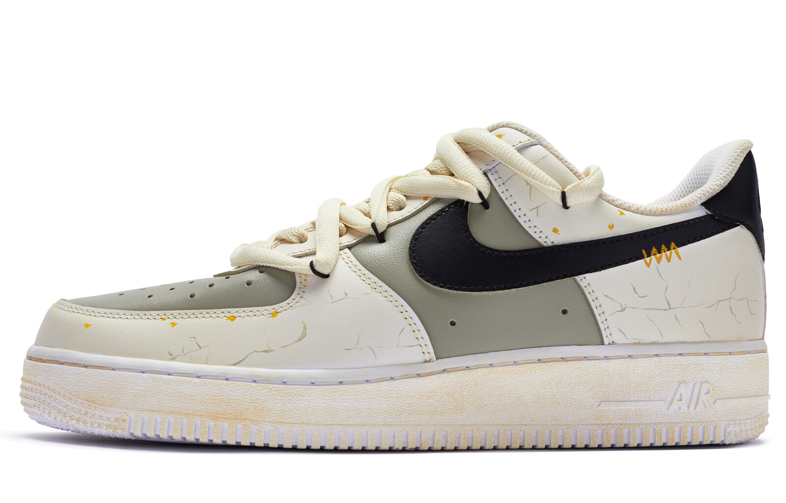 【定制球鞋】 Nike Air Force 1 Low BIGNIU 病态编织 情绪 手绘喷绘 低帮 板鞋 男款 米灰黑 / Кроссовки Nike Air Force 1 Low BIGNIU CW2288-111