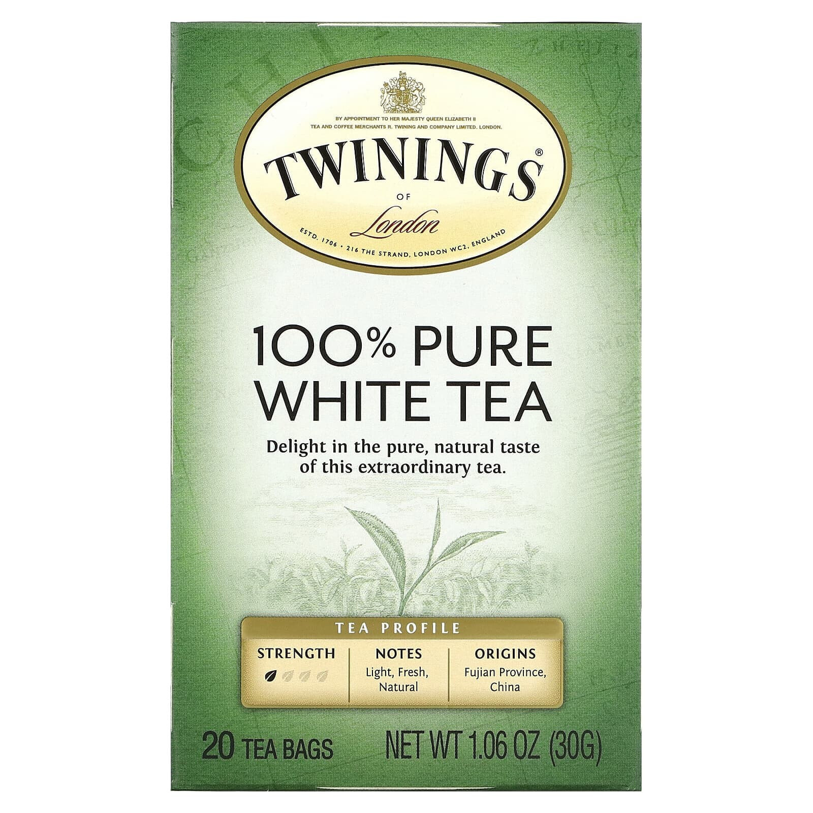 100% Pure White Tea, 20 Tea Bags, 1.06 oz (30 g)