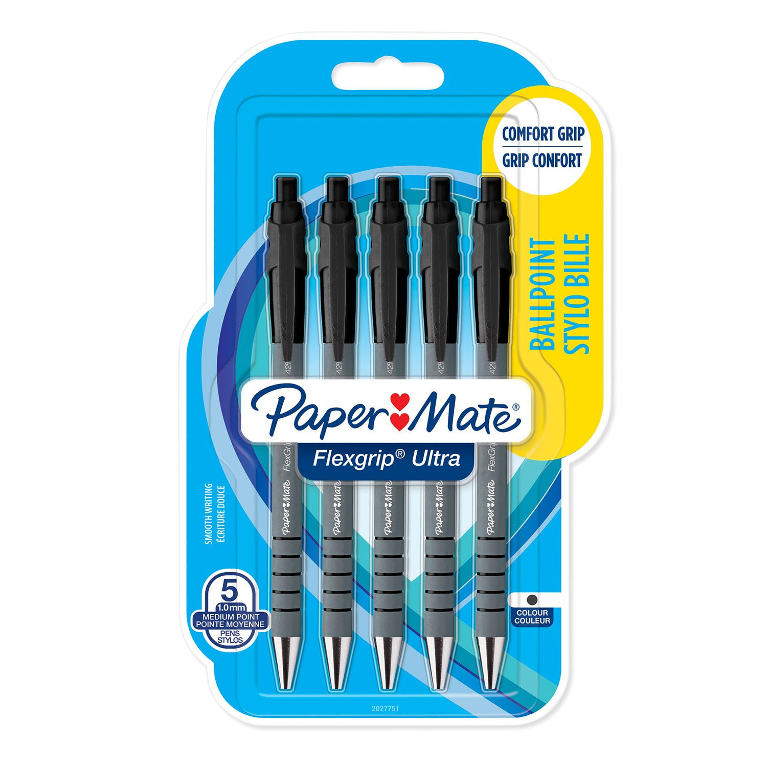 Papermate Flexgrip Ultra Черный Автоматическая нажимная шариковая ручка Средний 5 шт 2027751