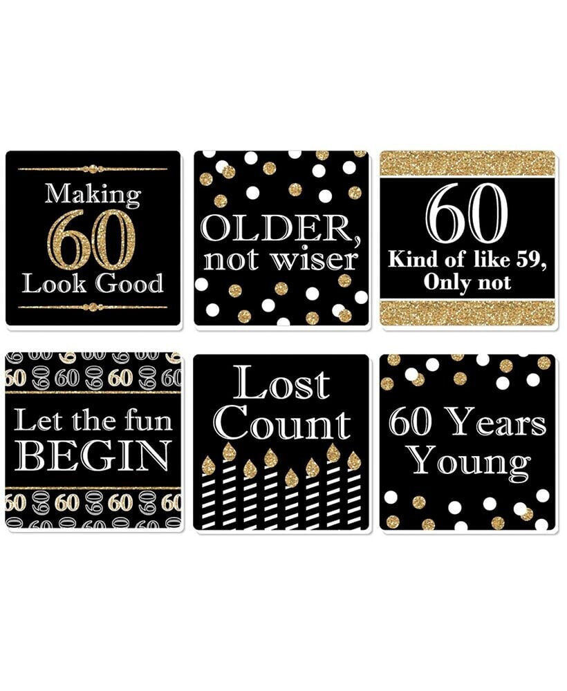 Big Dot of Happiness adult 60th Birthday - Gold - Funny Party Decorations - Drink Coasters - Set of 6