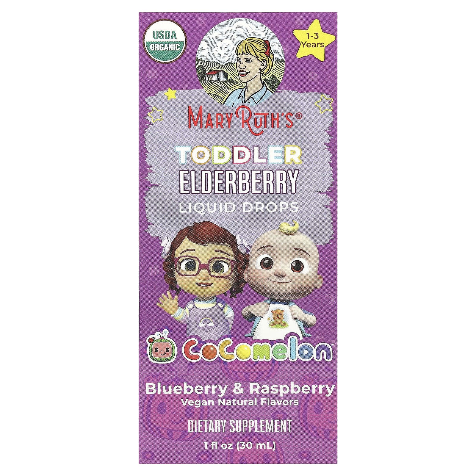 Cocomelon, Toddler Elderberry Liquid Drops, 1-3 Years, Blueberry & Raspberry, 1 fl oz (30 ml)