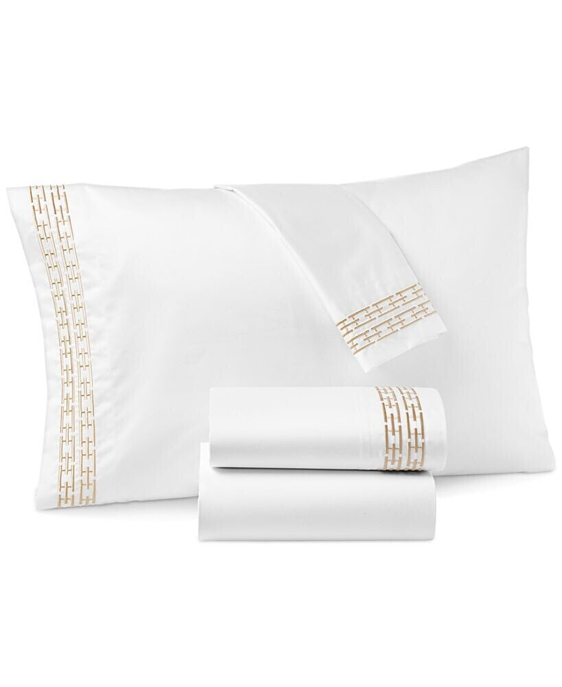 Hotel Collection chain Links Embroidered 100% Pima Cotton 4-Pc. Sheet Set, Queen, Created for Macy's