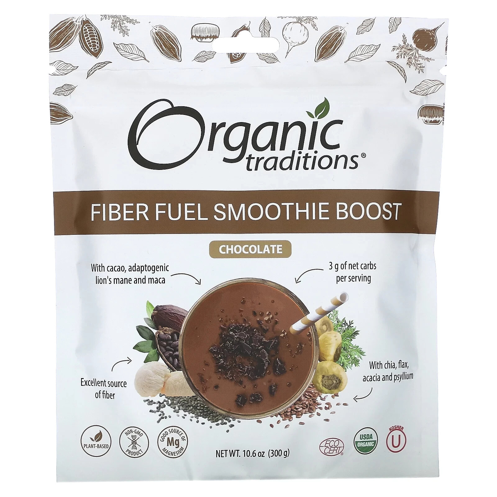 Fiber Fuel Smoothie Boost, Chocolate, 10.6 oz (300 g)