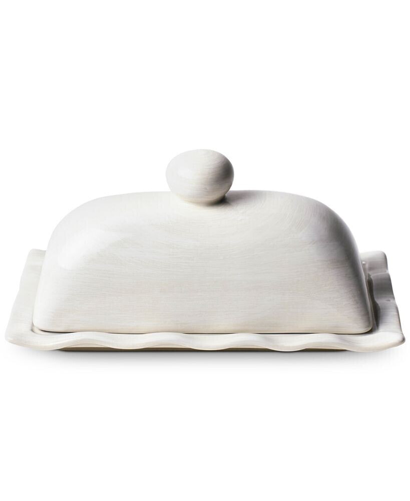 Coton Colors by Laura Johnson Signature White Ruffle Domed Butter Dish