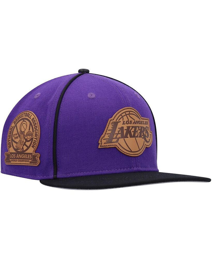 Men's Purple, Black Los Angeles Lakers Heritage Leather Patch Snapback Hat
