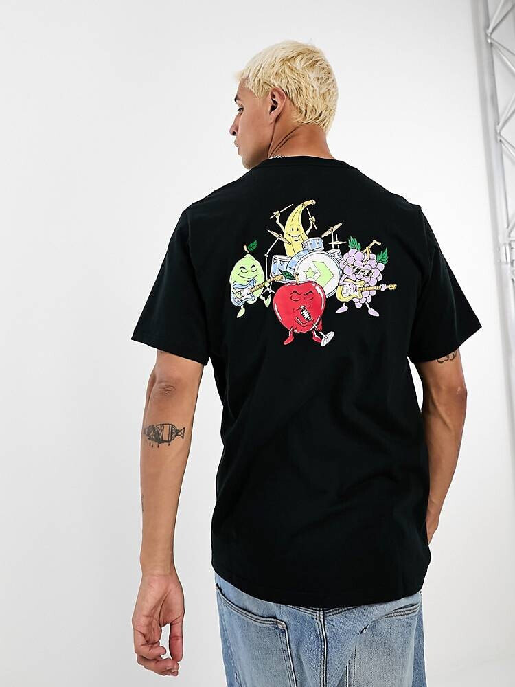 Converse – T-Shirt in Schwarz mit Früchteband-Print