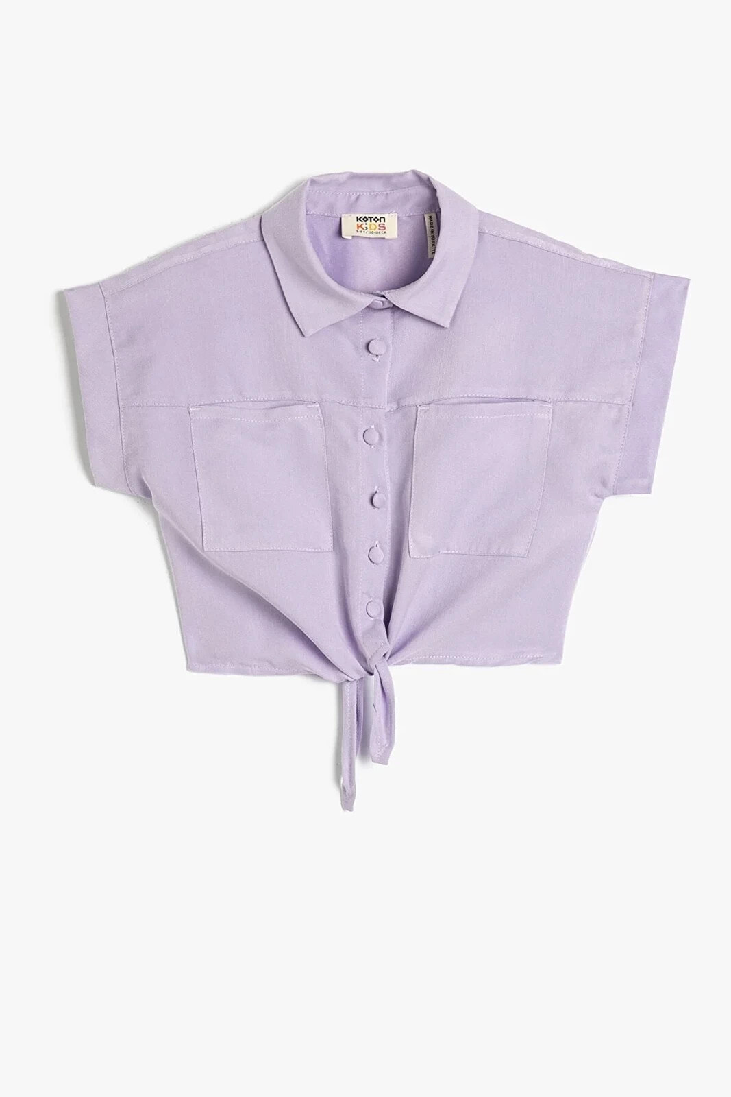 Kız Çocuk Önden Bağlama Detaylı Kısa Kollu Cepli Modal Kumaş Crop Gömlek 3skg60160aw