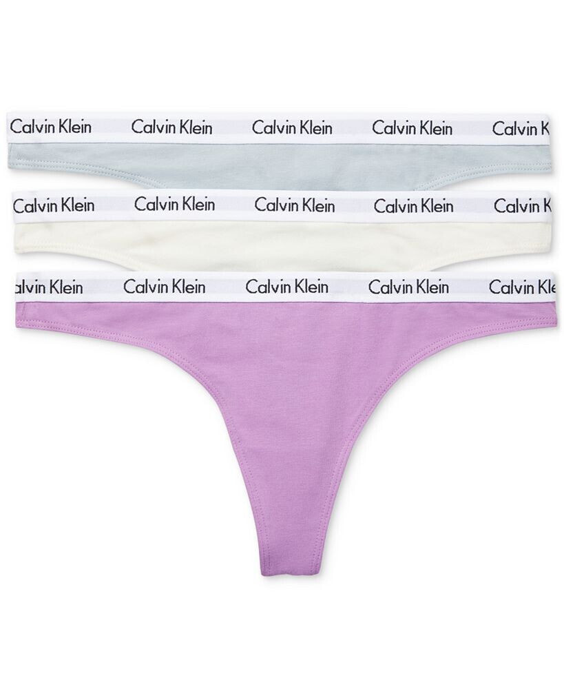 Calvin Klein Carousel Cotton 3-pack Thong Underwear Qd3587 In