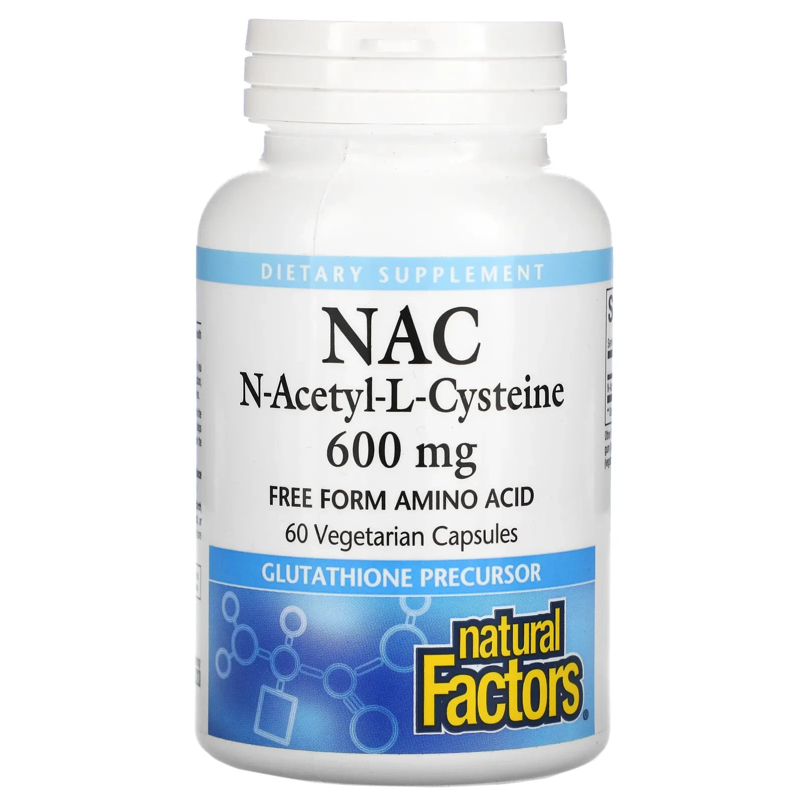 Natural Factors, NAC N-ацетил-L цистеин, 500 мг, 90 вегетарианских капсул