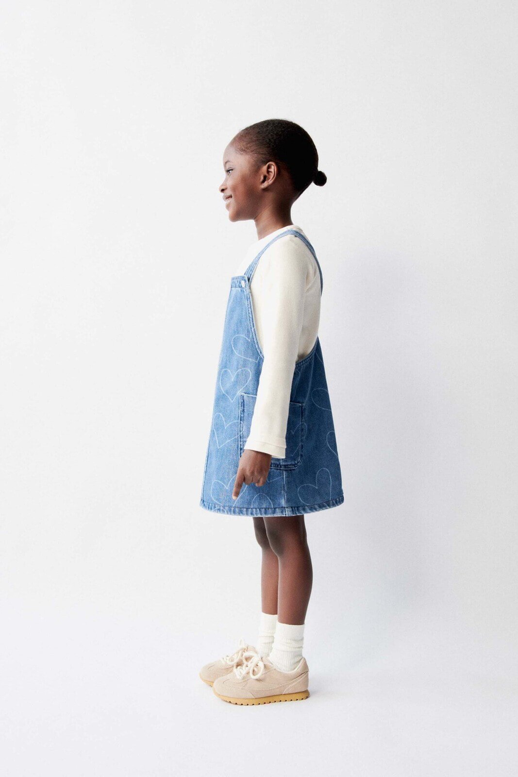 Denim pinafore dress with hearts