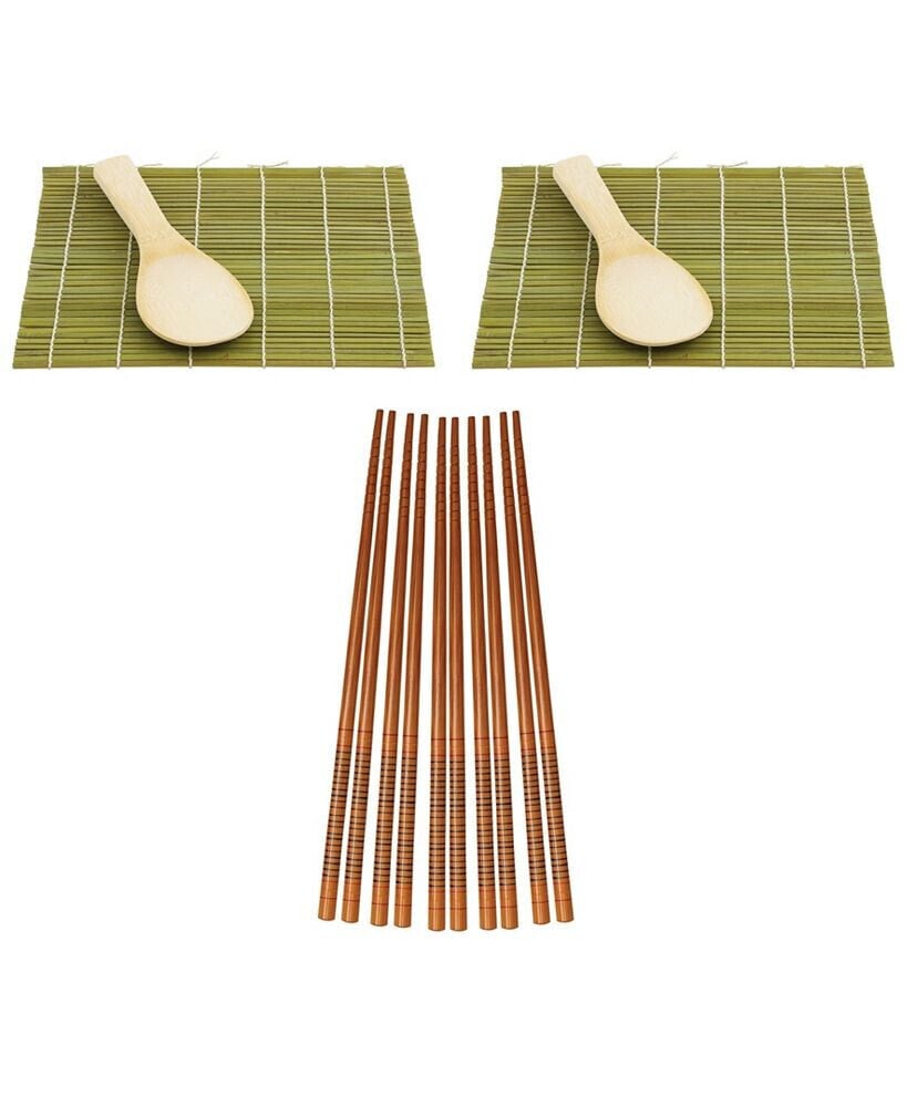 Helen's Asian Kitchen helen’s Asian Kitchen Sushi Rolling Set, Includes 2 Sushi Mats 2 Rice Paddles and 10-Pair Silk Wrapped Bamboo Chopsticks