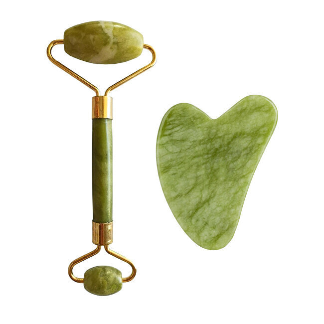 Massage roller and plate Guasha green xiuyan jadeite ( Light Green Xiuyan Jade Roller & Gua Sha Set)