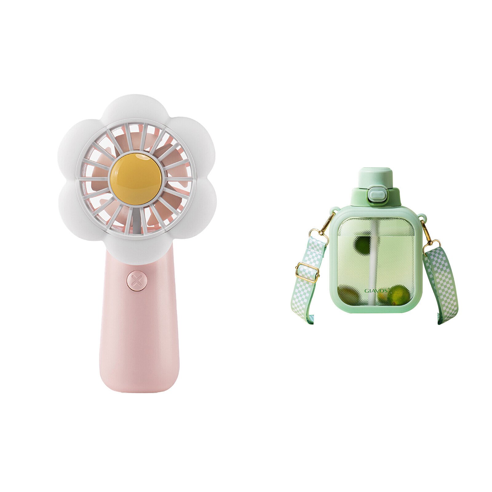 F83 Handheld Fan (Pink) + Crossbody Water Bottle