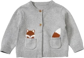 Strickjacke mit Fuchs-Stickerei, grau, Gr. 86, 1 St