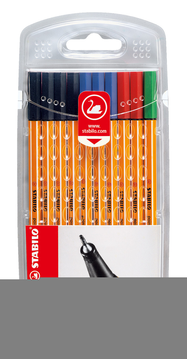 STABILO point 88 капиллярная ручка Черный, Синий, Зеленый, Красный 10 шт 87-1468