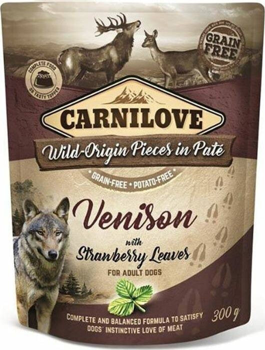 CARNILOVE Carnilove Dog Pouch Venison & Strawberry - Grain-free wet dog food, game with strawberry, sachet 300g universal