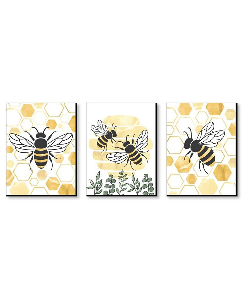 Big Dot of Happiness little Bumblebee - Bee Nursery Wall Art and Kitchen Décor Set of 3 Prints