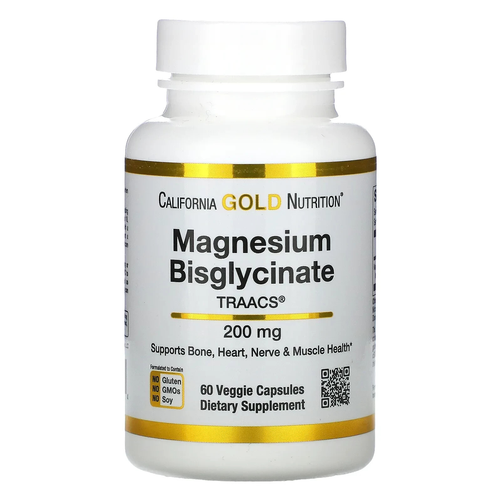 Magnesium Bisglycinate, Albion TRAACS, 200 mg, 60 Veggie Capsules (100 mg per Capsule)