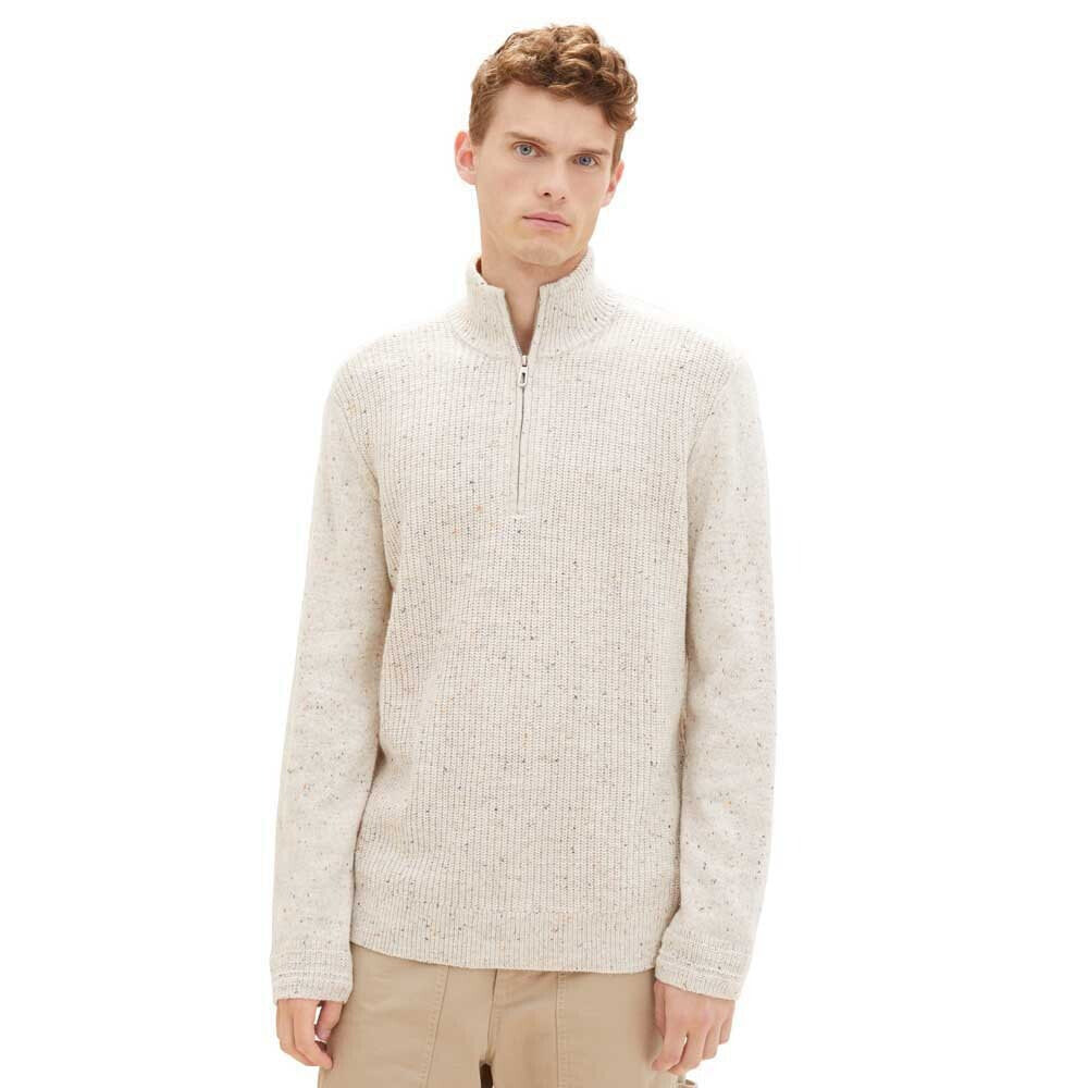 TOM TAILOR 1039673 Nep Structured Knit Troyer Half Zip Sweater