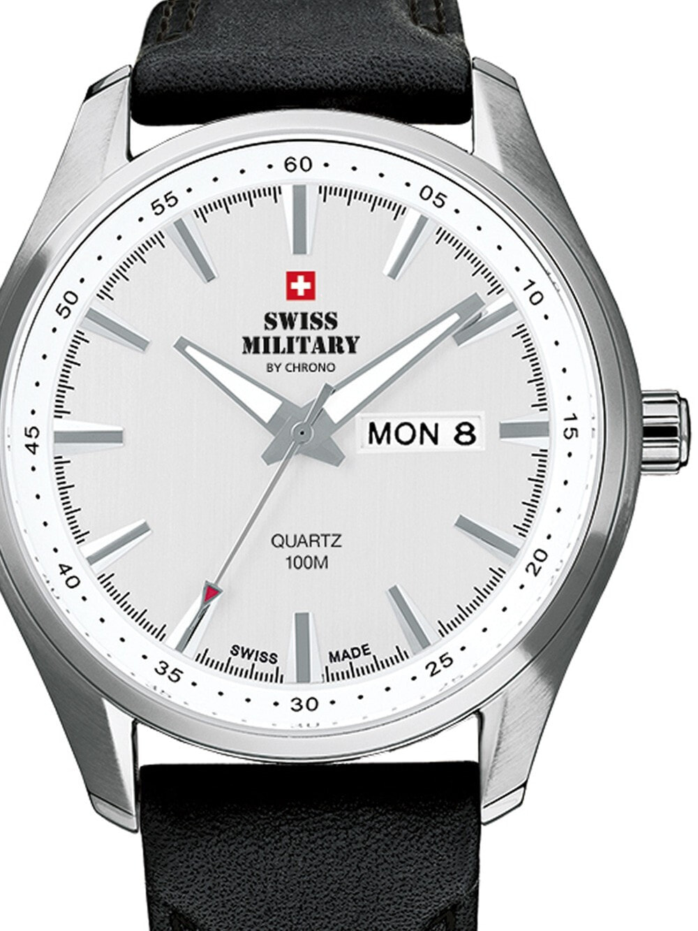 Мужские часы наручные с черным кожаным ремешком Swiss Military SM34027.06 Mens 44mm 10ATM