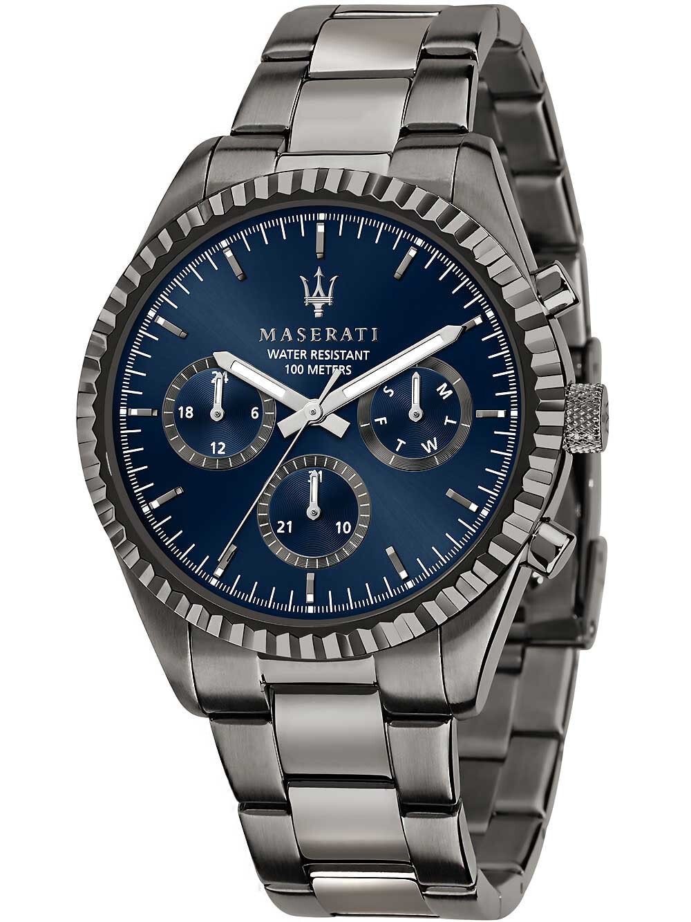 Мужские наручные часы с серебряным браслетом Maserati R8853100019 Competizione mens watch 43mm 10ATM