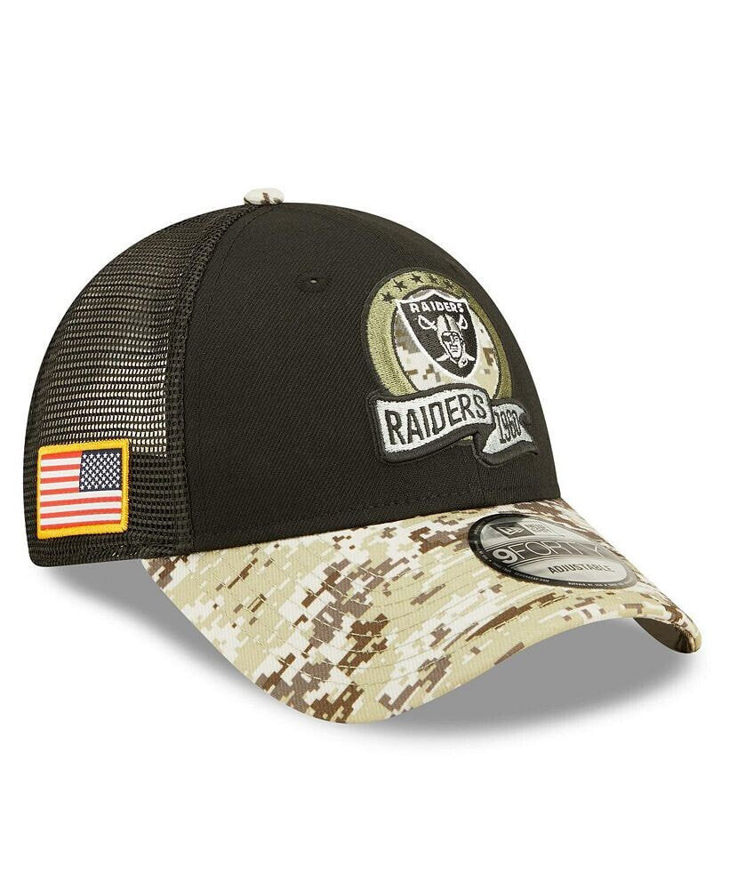 Youth Boys Black, Camo Las Vegas Raiders 2022 Salute To Service 9FORTY Snapback Trucker Hat