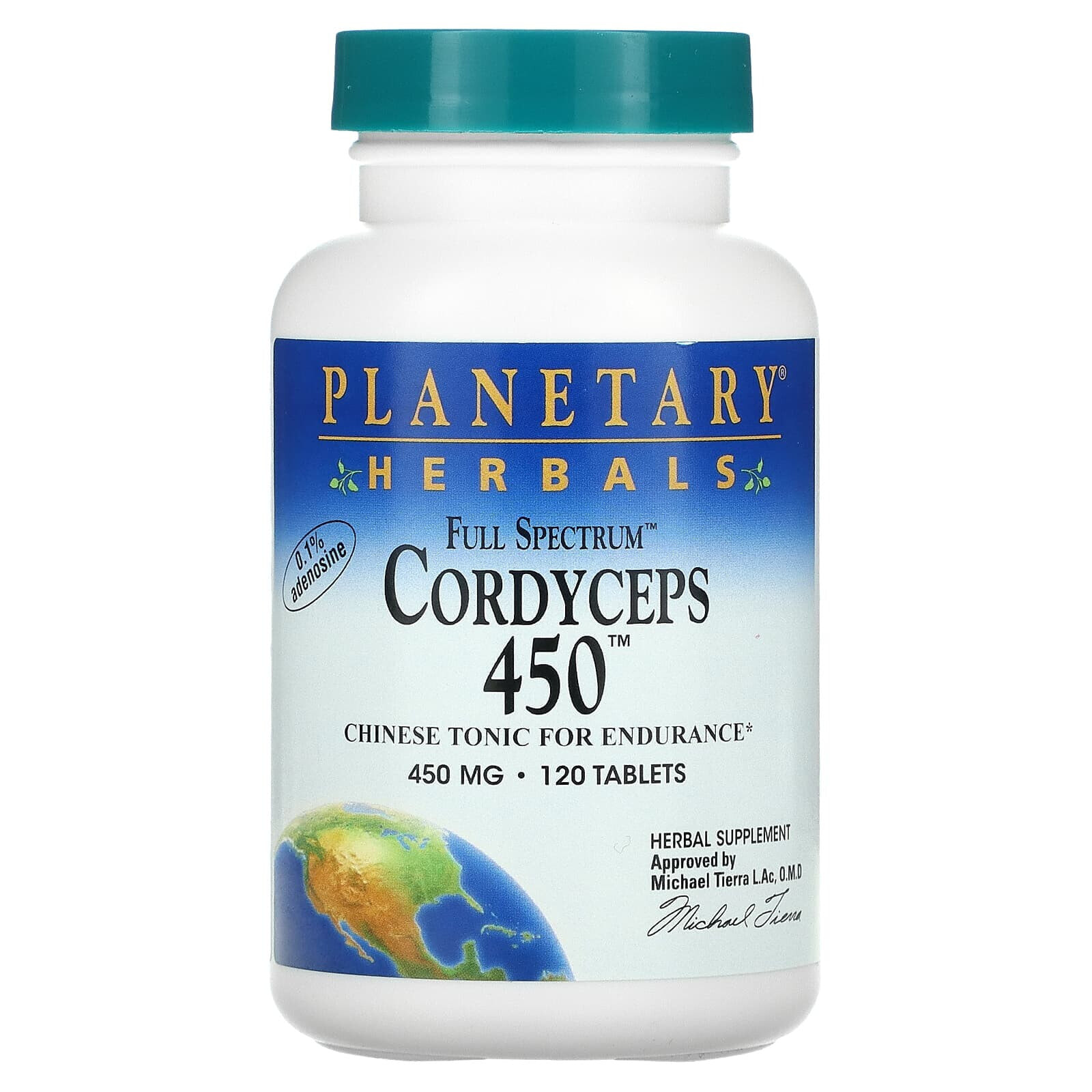 Planetary Herbals, Кордицепс 450, полный спектр, 450 мг, 120 таблеток