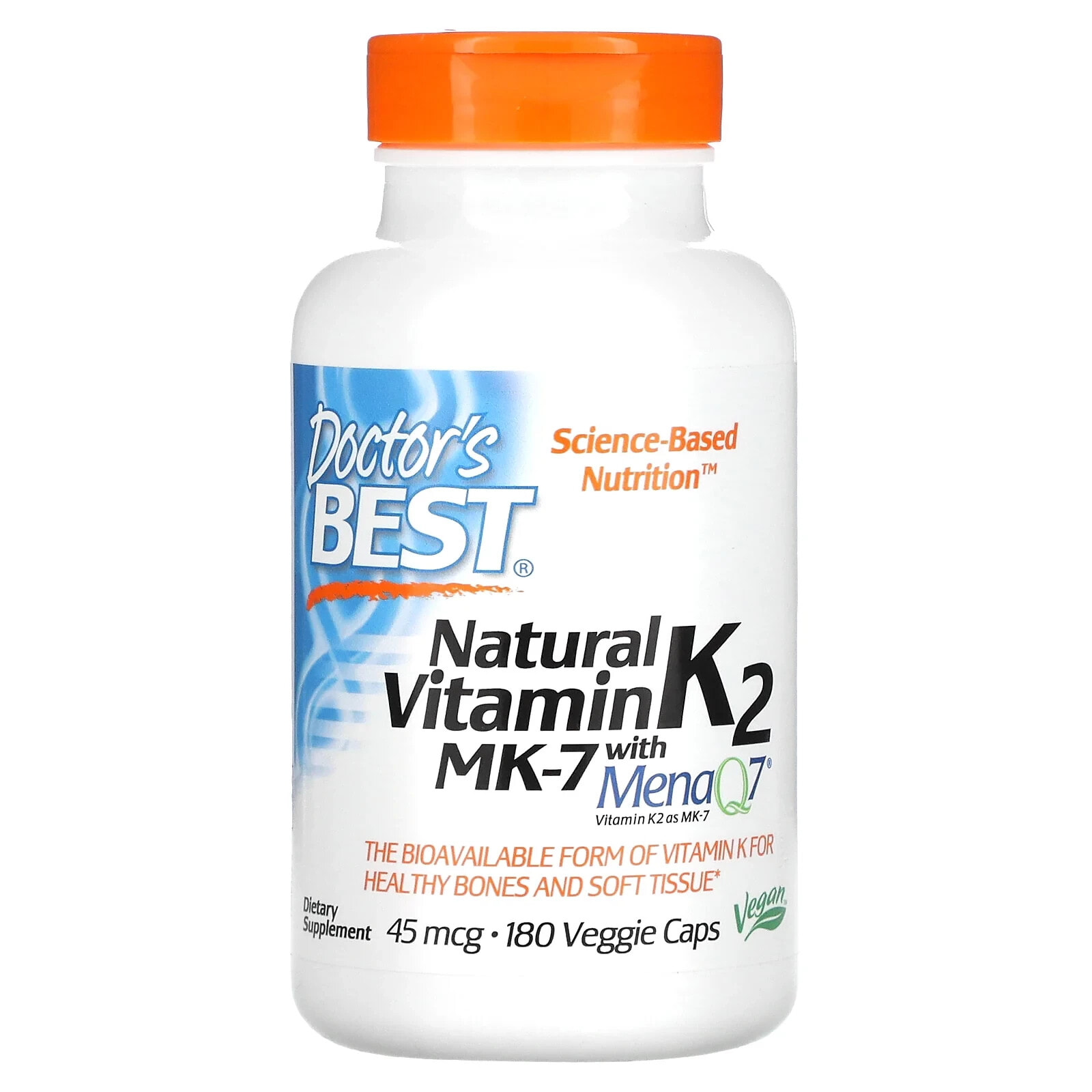 Докторс Бэст, натуральный витамин K2 MK-7 с MenaQ7, 100 мкг, 60 вегетарианских капсул