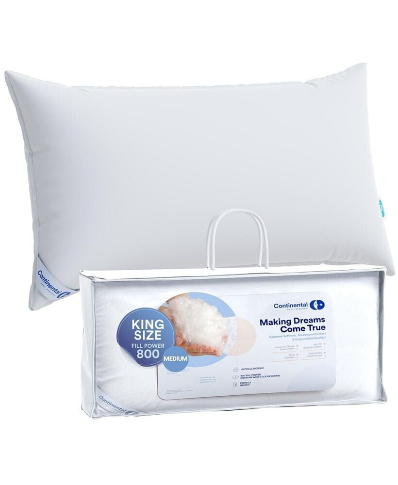 Continental Bedding siberian Luxury Down Pillows King Size Pack of 1 - 800 FP Medium