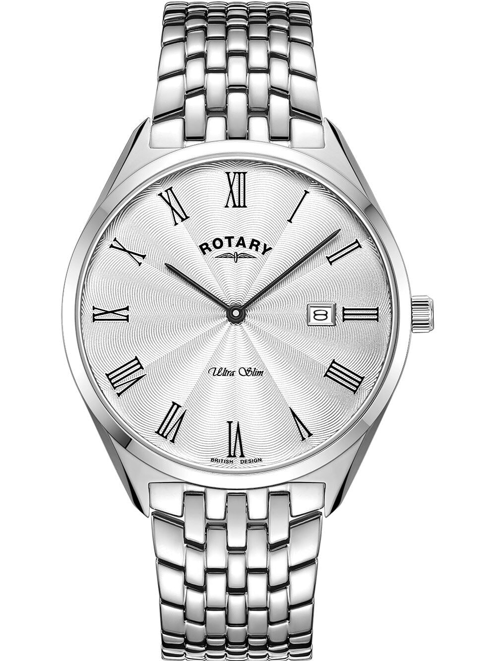 Мужские наручные часы с серебряным браслетом Rotary GB08010/01 Ultra Slim mens 38mm 5ATM