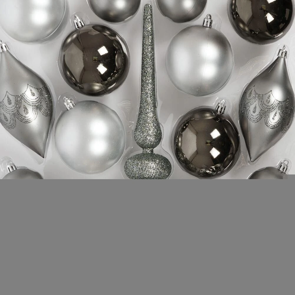 Vilde Zestaw bombek na choinkę bombki nietłukące choinkowe świąteczne srebrny szpic komplet 19 sztuk