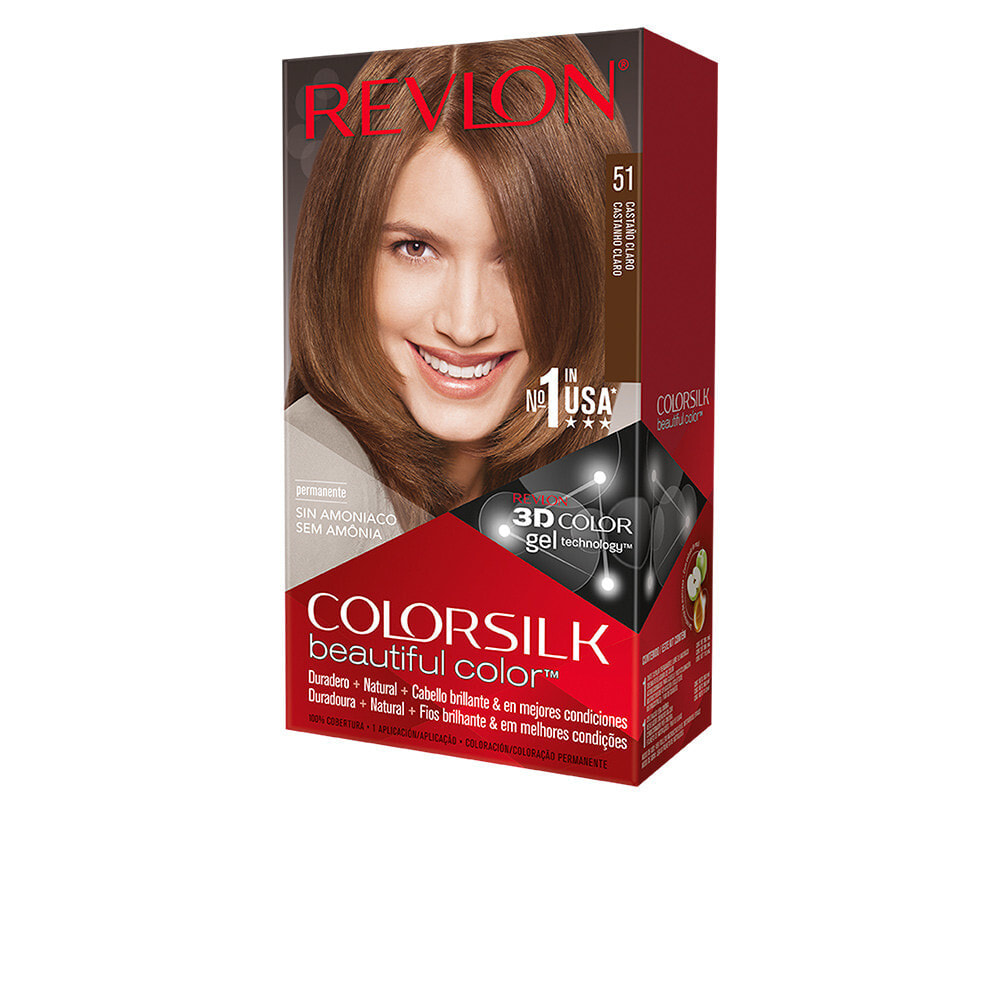 Revlon ColorSilk Beautiful Color No. 51 Light Brown Стойкая крем-краска без аммиака, оттенок светло-каштановый
