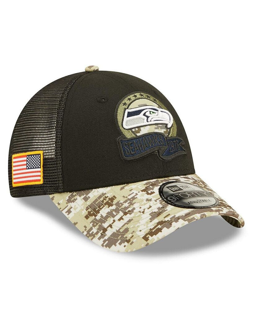 Youth Boys Black, Camo Seattle Seahawks 2022 Salute To Service 9FORTY Snapback Trucker Hat