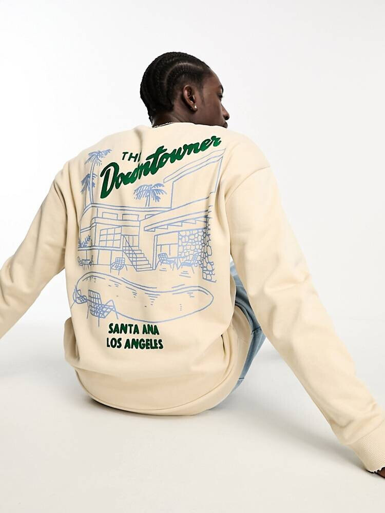 ASOS DESIGN – Oversized-Sweatshirt in gebrochenem Weiß mit geflocktem „Motel“-Rückenprint, Kombiteil
