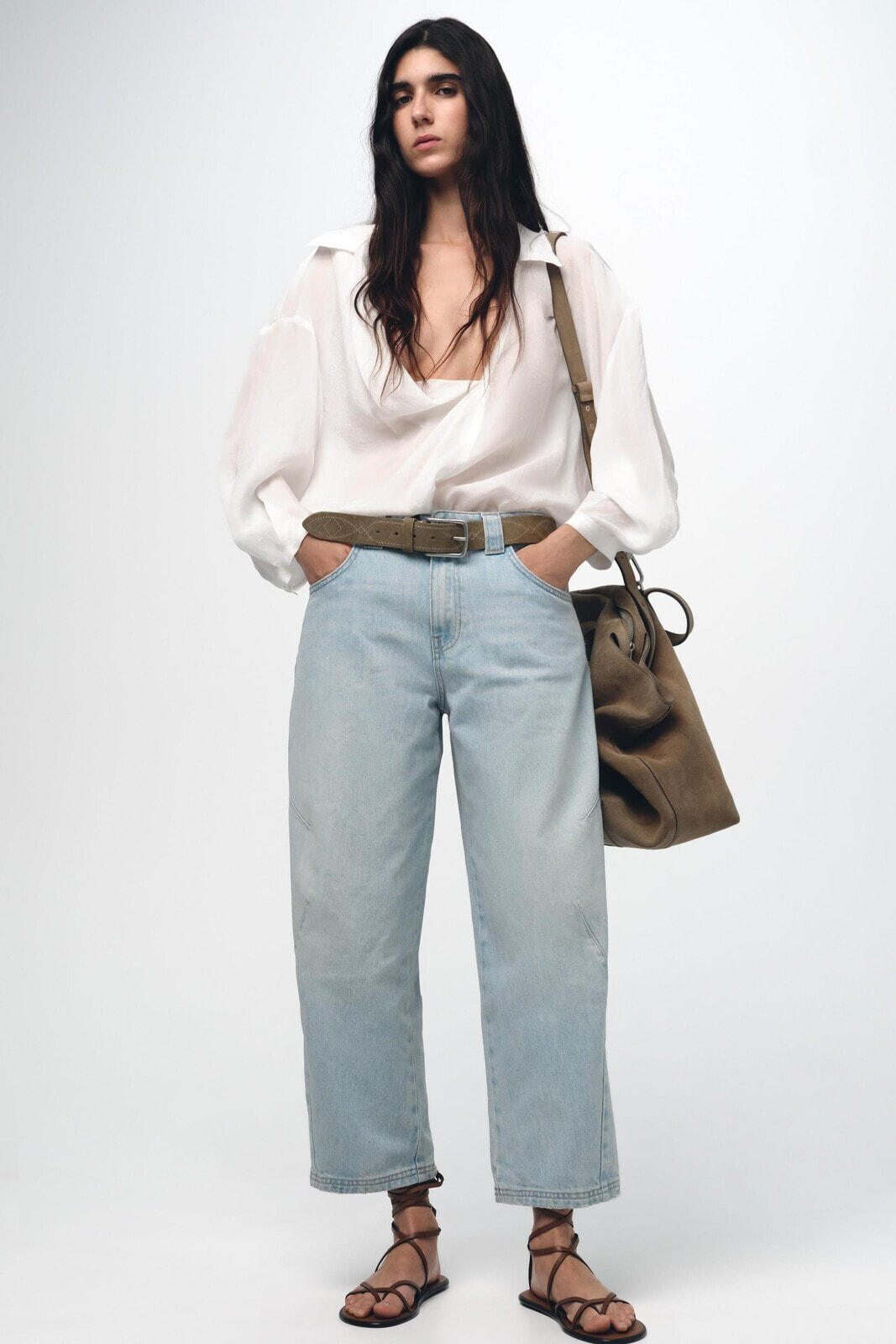 Zw collection cropped mid-rise barrel jeans